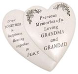 David Fischhoff Grandma & Grandad Double Heart Flower Graveside Memorial Ornament Verse Plaque, Waterproof and Weather Resistant for Indoor & Outdoor Use, 18 x 15 cm