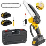 6-Inch Mini Chainsaw,Cordless Chainsaw,Light Weight Battery-Powered,with 2 Chains and Two high-Capacity Batteries,with Safety Lock and Brushless Motor for Pruning Trees and Cutting Wood