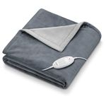 Beurer HD 75 Dark Grey Electric Blanket, Cuddly Soft Heat Blanket, 6 Temperature Settings, Machine Washable, with Automatic Shut-Off and Extra Safe, Dark Grey, 180 x 130 cm