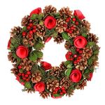 Christmas Wreath Large 14" Front Door Wall Hanging Winter Wreath Garland Ornament (Red)