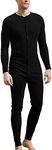 COLORFULLEAF Men's Cotton Thermal Underwear Union Suits Henley Onesies Base Layer, Black, Medium