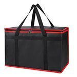 Bodaon Insulated Food Delivery Bag, XX-Large Reusable Grocery Shopping Bags, Picnic Cooler Bag Zipper/Zippered Top Cold, Black with Red Edge, 1-Pack