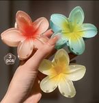 3pcs Elegant Hawaiian Flower Hair Claw Clips - Large, Non-Slip, Strong Hold for Thick & Thin Hair - Vintage Style flower Clips for Women