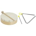 World Rhythm HD-6 Hand Drum - 6 inch Pre-tuned Frame Drum - Beater Included - Authentic Goatskin Drum Head & TIGER TRI7-2-MT 6" Triangle Instrument with Beater