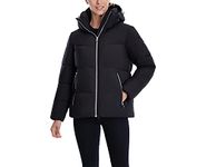 LONDON FOG Women's Short Puffer Jacket with Detachable Hood, Black, Large