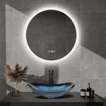 YOURLITE 600mm Round Bathroom Mirror with LED Light, Illuminated Wall Mounted Vanity Mirror with Demister, Anti-Fog Large Circle Makeup Mirror, 3-Color Dimmable LED Light, Touch Control, IP44