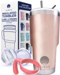 ALBOR Coffee Travel Mug with Handle 30oz/900ml - Stainless Steel Travel Coffee Mug - Insulated Tumbler with Straw and Lid - Tasse a Cafe Isotherme - Insulated Coffee Mug Travel - Rose Gold