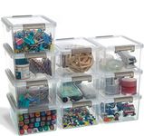 Citylife 10 Pack Small Storage Boxes with Lids Plastic Storage Boxes Stackable Storage Box with Handles，Clear 17.7x13x8.2cm