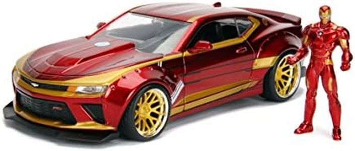 Marvel Iron Man & 2016 Chevy Camaro Die-cast Car, 1:24 Scale Vehicle &2.75 Collectible Metal Figurine,Red