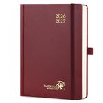POPRUN 2026-2027 Daily Planner One Page Per Day (Medium - 5.75" x 8.5") - Academic Calendar Book(July 2026 - June 2027), 2026 Day Appointment Book with Pen Holder, Hardcover - Burgundy