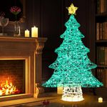 GYMAX 4FT Lighted Christmas Tree with Top Star, Pre-Lit Xmas Tree with 520 Warm White LED Lights, 4 Ground Stakes & 20 Zip Ties, Illuminated Christmas Holiday Decor for Home Party Decorations