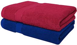 Cloth Fusion 100% Cotton 500 GSM Bath Towels | Extra Soft & Absorbent Large Size Towels for Bathing | Set of 2 (Red & Blue)