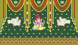 Ashvath Fashion Marigold and Lotus Flower with Cows and Ganesh ji Design Backdrop Cloth for Pooja Decoration Traditional Background Curtain Cloth for Festival size 5 Feet Height and 8 Feet width(5*8)