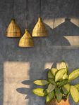 CreateYourTaste Hanging Lampshade Bamboo Cane Lamp | Bamboo Hanging Light | for Interior Decor, with Wire & Holder - (Set of 3), Beig