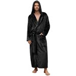 U2SKIIN Mens Hooded Robe, Full Length Plush Robe for Men Long Fleece Bathrobe(Black,L/XL)