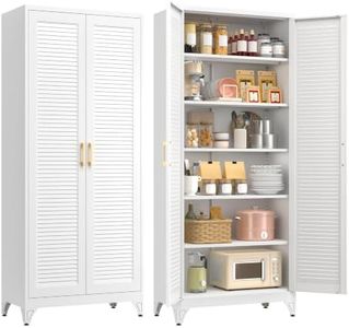 Polup 75" Kitchen Pantry Cabinet, White Metal Storage Cabinet with Doors and Adjustable Shelves, Tall Metal Pantry Cabinets, Large Cupboard for Kitchen, Dining Living Room, Bathroom, Office