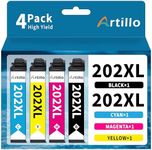 Artillo 202XL Remanufactured Ink Cartridges Replacement for Epson 202 Ink Cartridges 202 XL T202 T202XL Compatible for Expression Home XP-5100 XP5100 Workforce WF-2860 WF2860 Printer (BCMY, 4 Pack)