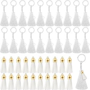 Cunno 20 Sets Acrylic Cheer Megaphone Keychains with Tassel Cheerleading Team Gift Grad(Glittery Silver, White)
