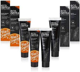 Ecodenta Charcoal Toothpaste, Teeth Whitening Toothpaste I Naturally Whitens Teeth and Removes Plaque I Black Natural and Black Orange Plaque Removal Fluoride Free Toothpaste, Multipack 4x100ml