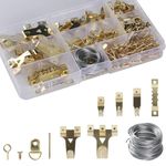 Picture Hanging Kit 220 PCS, Heavy Duty Frame Picture Hangers Hardware Kit, with Picture Hooks, D Rings, Sawtooth Hangers, Screws, Nails, Wires(Gold)