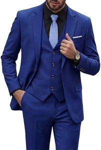 YND Men's Slim Fit 3 Piece Suit, One Button Jacket Vest Pants Set with Tie, Solid Party Wedding Dress Blazer, Tux Waistcoat and Trousers Sapphire