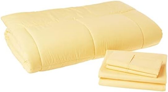 Sweet Home Collection 5 Piece Comforter Set Bag Solid Color All Season Soft Down Alternative Blanket & Luxurious Microfiber Bed Sheets, Yellow, Twin