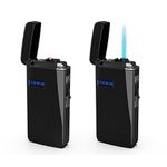 Jnfire Windproof Dual Arc Lighter Rechargeable Torch Lighter USB Inflatable Jet Flame Lighter Refillable Brush Black Color for Kitchen BBQ