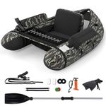 SPOTRAVEL Inflatable Fishing Float Tube, Fishing Boat with Pump, Adjustable Straps, Paddle, Rod Holder & Flippers, 150KG/330LBS Load Capacity Fly Fishing Belly Boat for Lake River (Camouflage)