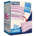 Storage Master Space Saver Bags for Travel and Home Reusable Vacuum Storage Bags Save 80% More Storage Space Work with Vacuum Cleaner + Travel Hand Pump (8 Large)