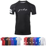 Gold BJJ Foundation Ranked Rashguard - No-Gi and Gi Jiu Jitsu Rash Guard (Short Sleeve, Black, L)