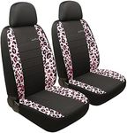 GIANT PANDA Pink Leopard Print Cloth Front Car Seat Covers, Bucket Seat Covers, Low Back Auto Seat Covers for Cars, SUV, Airbag Compatible