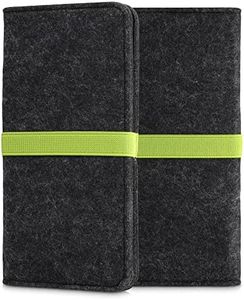kwmobile Custodia per smartphone in feltro - Full Body Case con banda elastica - Astuccio universale porta cellulare 17,2 x 8 cm - grigio scuro/verde fluorescente