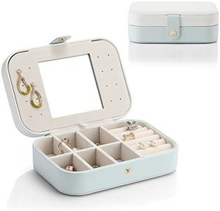 Vlando Travel Jewelry Case Box Women PU Leather 2 Layer Jewelry Organizer Holder for Necklace Earring Rings-White&Light Aqua