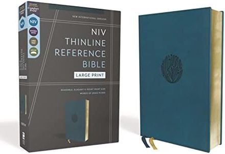 NIV, Thinline Reference Bible (Deep Study at a Portable Size), Large Print, Leathersoft, Teal, Red Letter, Comfort Print