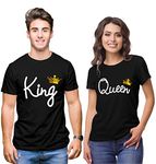 Hangout Hub Hangout-Hub110 King Queen -GC (Black;Men XL, Women S) Couples Tshirt for Couple | Printed T-Shirts for Boyfriend Girlfriend and Husband Wife | Regular Fit (Set of 2, Cotton)