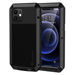 iPhone 12 Mini Case, Lanhiem Heavy Duty Shockproof [Tough Armour] Metal Case with Built-in Screen Protector, 360 Full Body Protective Cover for iPhone 12 Mini 5.4, DustProof Design -Black