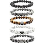 Black Obsidian Bracele for Men Tiger Eye Bracelets Mens Bracelet Adjustable Stress Relief Anxiety Bracelets Stone Beads Bracelets for Women (5pcs)