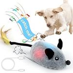 BABORUI Interactive Dog Toys Mouse, Escaping Mice Squeaky Dog Toys with Lights & Auto-Turn, Rechargeable Moving Dog Toys for Small/Medium/Large Dogs & Cats(Grey)