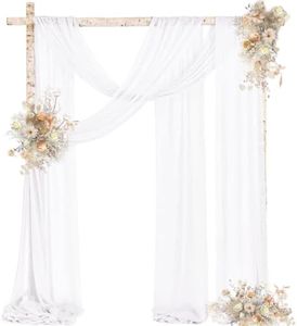 MLMW White Wedding Arch Draping Fabric 1 Panel 29" x 20Ft Sheer Arch Drapes Chiffon Outdoor Curtain Backdrop for Wedding Ceremony Party Ceiling Decoration