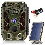 Trail Camera 2.7K 20MP Wildlife Game Cameras 100ft Trigger Distance 0.2s Trigger Speed IP66 Waterproof Motion Activated Alarm Night Vision Hunting Cam with Portable Solar Panel and 32GB Card