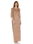 Adrianna Papell Women's Beaded Illusion Column Gown, Rose Gold, 2