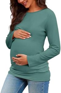 Chuanqi Womens Maternity Shirt Fall Long Sleeve Crew Neck T-Shirts Pregnancy Clothes Side Ruched Tunic Tops A-Light Green