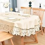 Elegant Jacquard Floral Large Oval Tablecloth Gray Flower Embroidered Table Cloth Lace Ivory Table Cover for Home Living Dining Kitchen Tabletop Decor 60 x 84 inch