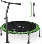 BCAN 560 LBS Soft Land Mini Trampoline, 48" Fitness Trampoline, 2 Sets of Bungees, T Shape Adjustable Foam Handle, Stable, Quiet Exercise Rebounder for Kids Adults Indoor/Garden Workout-48IN-2-BLACK