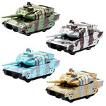 SUPER TOY 4Pc Pull Back Military Tank Toy Army Fighter Panzer Truck Toy with Moving Head for Kids Boys Birthday Gift