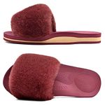 COFACE Womens Slides Fuzzy House Slippers for Women Open Toe Fluff Slippers With Arch Support Plantar Fasciitis Orthotic Slippers Women House Shoes Indoor Size 9