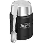 Thermos 16-Ounce Stainless King Vacuum-Insulated Food Jar with Folding Spoon (Matte Black)