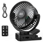 Minthouz 12000mAh Portable USB Fan, Rechargeable Clip On Fan with Remote, 45H Battery Life, Quiet Operation, 3 Speeds & Lights, 360° Rotation, Timer, for Desk/Camping/Stroller (Black)