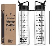 More Water Bottle With Straw, Motivational Time Markings 900ml - Drinking Tracker Bottles - Times to Drink - BPA Free Sports Bottles