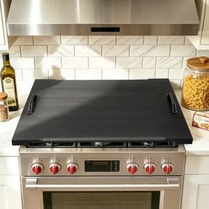 Gaialoop Noodle Board Stove Cover for Gas Stove with Handles, Black Acacia